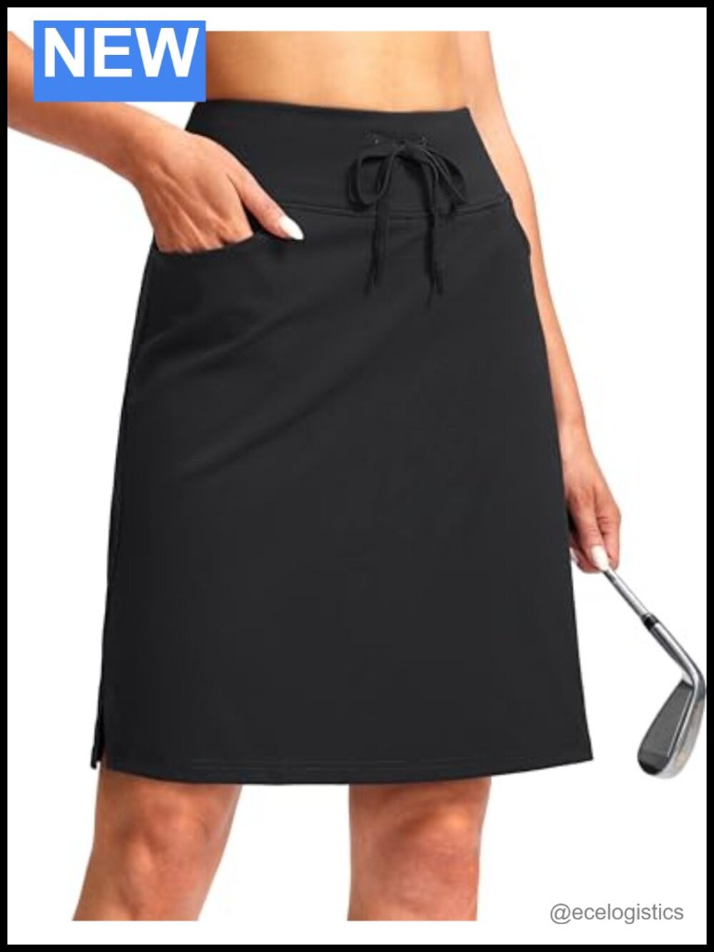 Women's High Waisted Skort with 6 Pockets, Drawstring, Knee Length Athletic